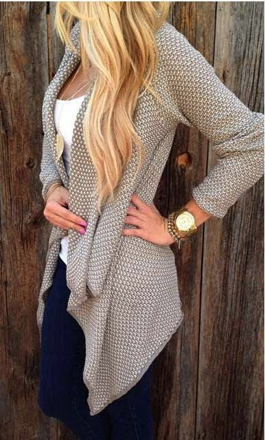 Asymmetric Wave Cardigan Loose Knit Long Sleeve - Oh Yours Fashion - 4