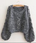 Cable Sleeve Coarse Yam Pure Color Pullover Sweater - Oh Yours Fashion - 8