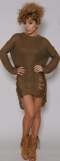 Hollow Out Knitting Irregular Long Sweater Dress - Oh Yours Fashion - 2