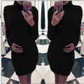 High Neck Slim Warm Long Sleeves Short Dress - Oh Yours Fashion - 2