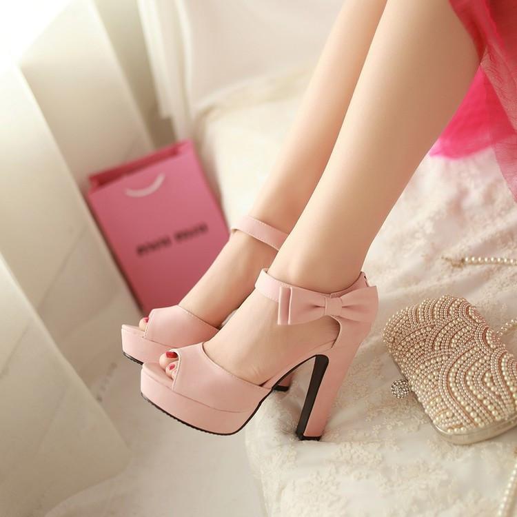 Sweet Candy Color Bow Knot Thick Heel Platform Sandals - OhYoursFashion - 5