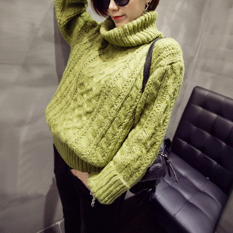 High Neck Pullover Loose Solid Color Knit Sweater - Oh Yours Fashion - 4