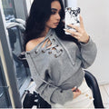 Sexy Deep V Off-Shoulder Lace Up Sweater - Oh Yours Fashion - 7