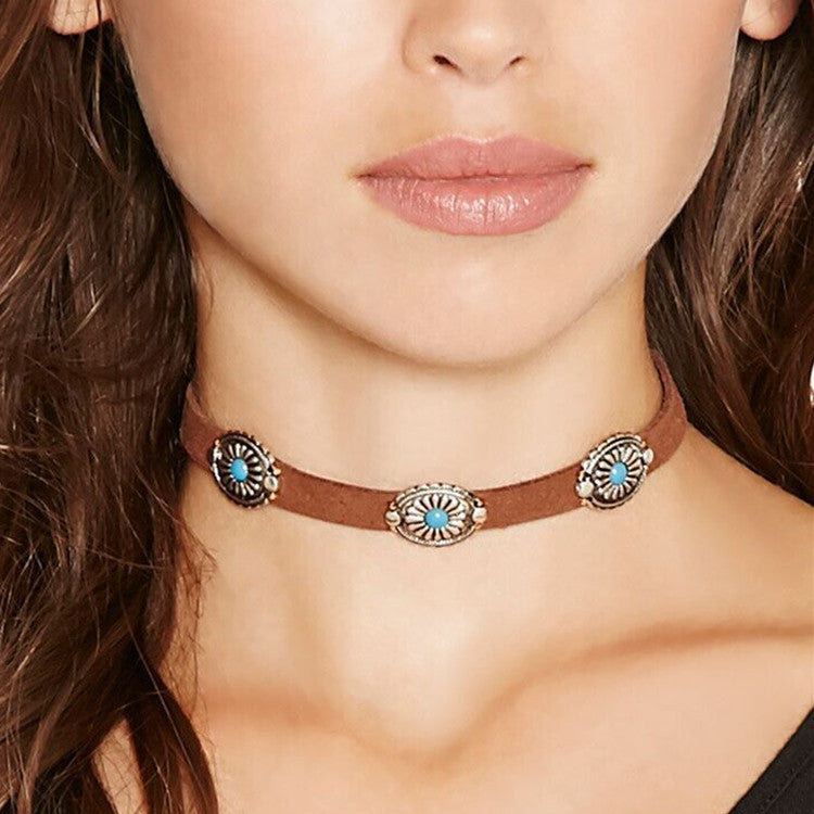 Bohemian Contracted Metal Faceplate Stone Collar Necklace - Oh Yours Fashion - 1