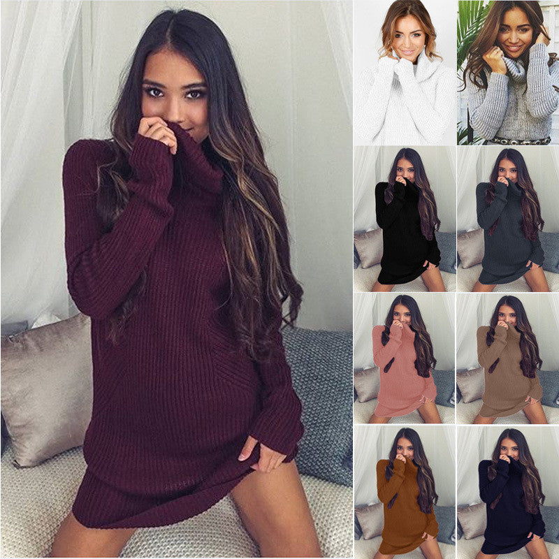 Sexy Turtle Neck Long Sweater Dress - Oh Yours Fashion - 1