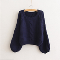 Cable Sleeve Coarse Yam Pure Color Pullover Sweater - Oh Yours Fashion - 9
