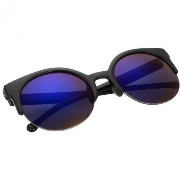 Unisex Retro Designer Super Round Circle Cat Eye Semi-Rimless Sunglasses - Oh Yours Fashion - 1