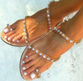 Handmade Bridal Ancient Greek Rhinestone Flat Sandals - OhYoursFashion - 1