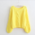 Cable Sleeve Coarse Yam Pure Color Pullover Sweater - Oh Yours Fashion - 6