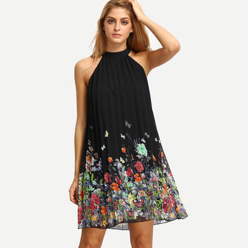 Sleeveless Halter Pleated Loose Dress - Oh Yours Fashion - 1