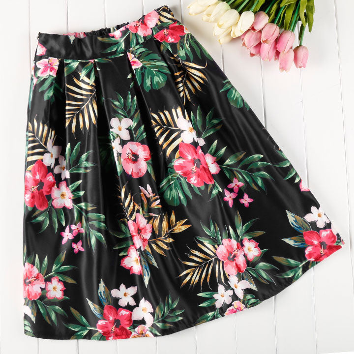 Big Flower Print High Waist Pleated Clubwear Skirt - O Yours Fashion - 1