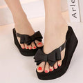 Ladies Summer Platform Flip Flops Thong Wedge Beach Sandals Knotbow Shoes - OhYoursFashion - 1