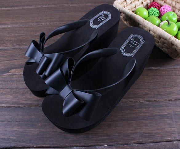 Ladies Summer Platform Flip Flops Thong Wedge Beach Sandals Knotbow Shoes - OhYoursFashion - 4
