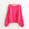 Cable Sleeve Coarse Yam Pure Color Pullover Sweater - Oh Yours Fashion - 4