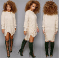 Hollow Out Knitting Irregular Long Sweater Dress - Oh Yours Fashion - 1