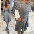 Fashion Gray A-Line Pleated Long Sleeve Short Dress - Oh Yours Fashion - 3