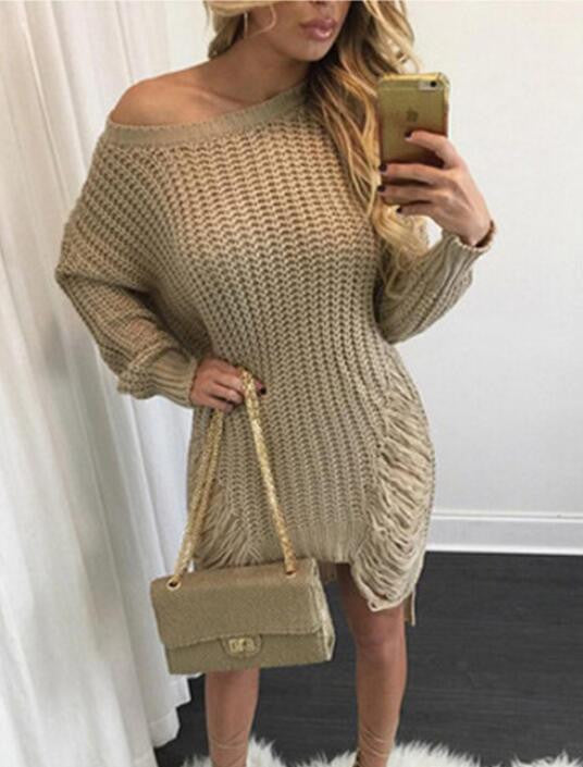 Hollow Out Knitting Irregular Long Sweater Dress - Oh Yours Fashion - 5