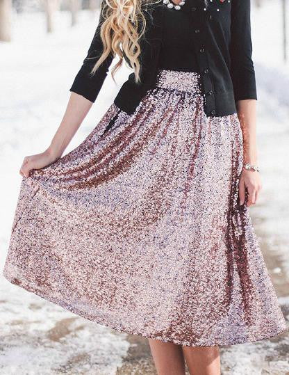 Sequin High Waist Flared Fashion Middle Skirt - Oh Yours Fashion - 1