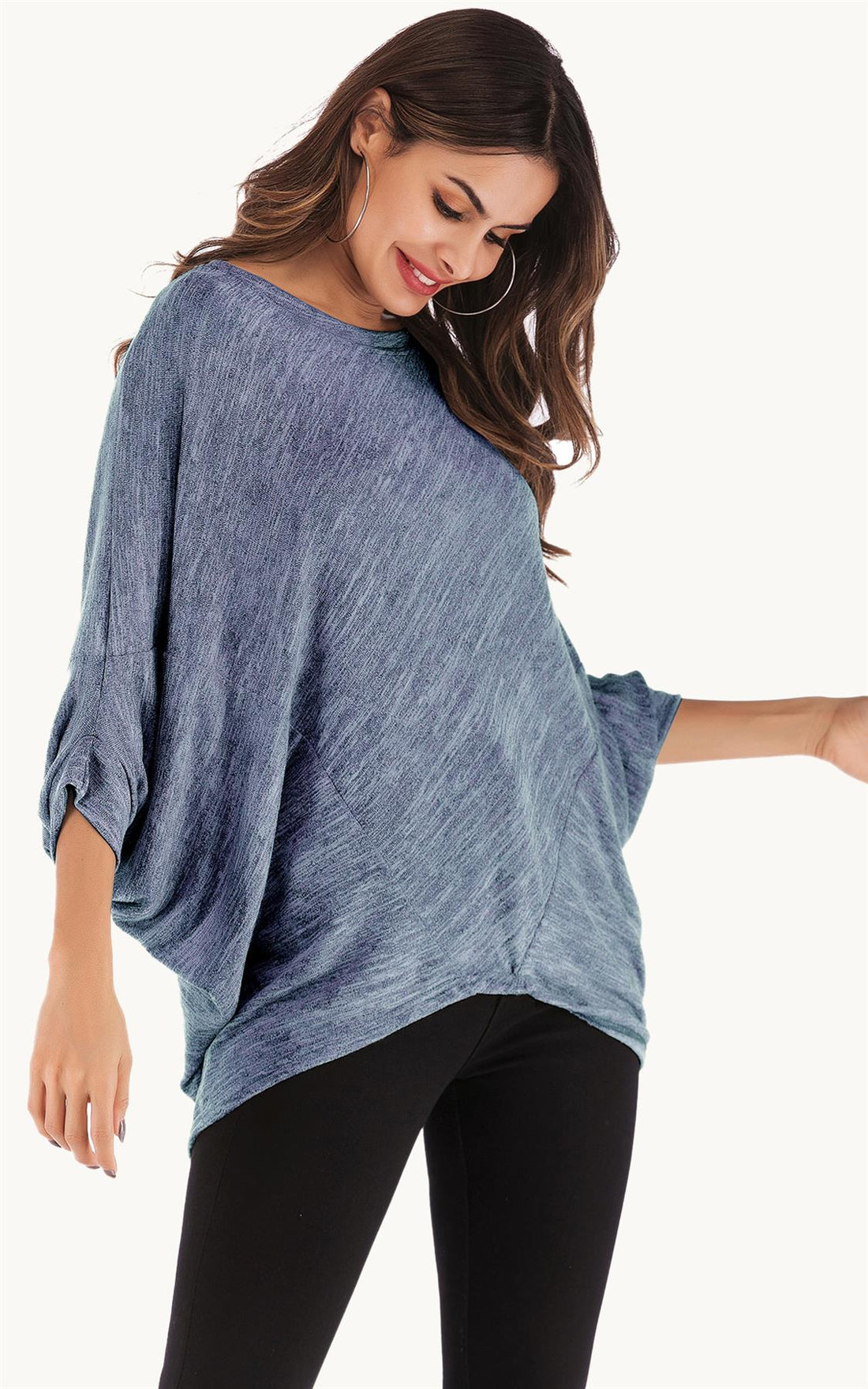 Oversized Jersey 3/4 Sleeves Top In Blue