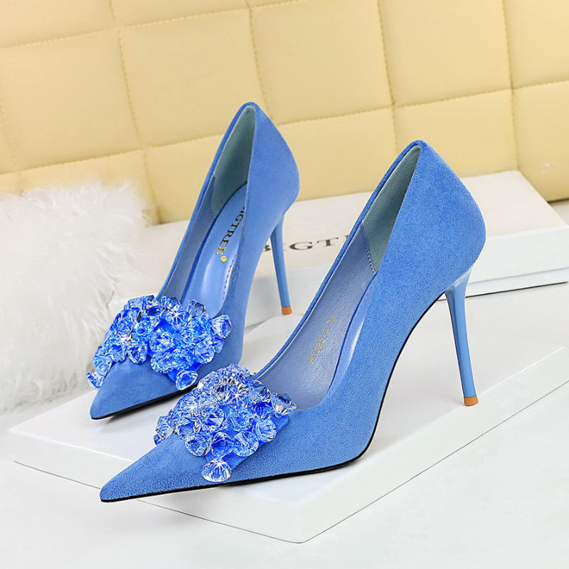 Velvet Shoes | Gemstone Shoes | Stiletto heels Shoes