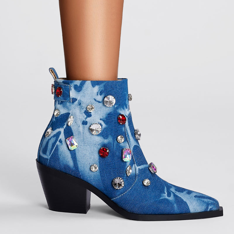 Rhinestone-embellished Boots | Cowboy Boots | Chunky high heel Boots
