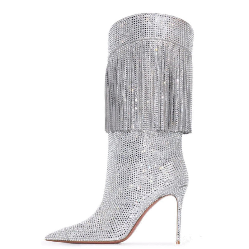 Winter Glam Boots | Rhinestone Boots | Suede Knee Boots