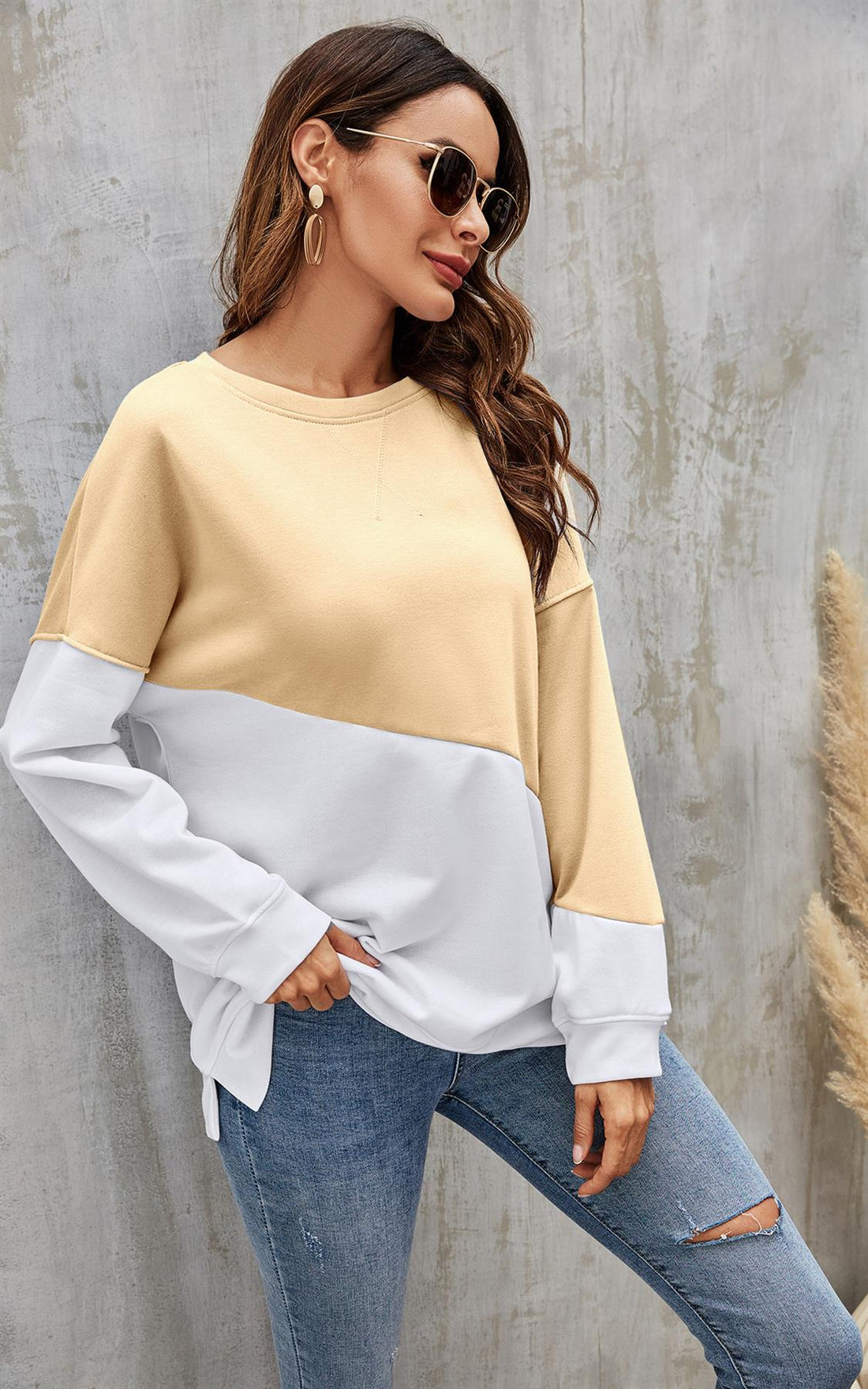 Beige & White Block Colour Top