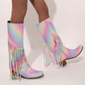 Fringe Boots | Patchwork Boots | Chunky Heel Boots