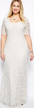 Plus Size Elegant Short Sleeve Lace Long Dress - Oh Yours Fashion - 2