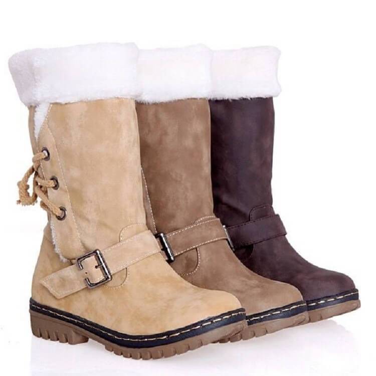 Mid Calf Lace-up Buckled Winter Snow Boots