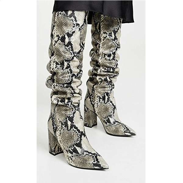 Snakeskin Leather Pointed Toe Fold Knee High Boots