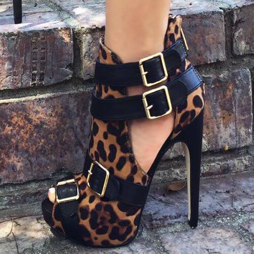 Black Platform  Leopard Buckle Sandals