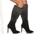 Fashion Rhinestone High Heel Wide Calf Knee High Boots