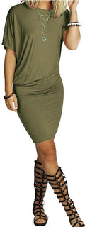 Asymmetric Short Sleeve Pure Color Sexy Bodycon Short Dress - Oh Yours Fashion - 2