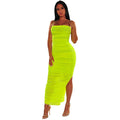 See Through Slits Ruched Bodycon Ankle Lengh Dress
