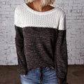Crewneck Colorblock Hollow Out Knit Sweater