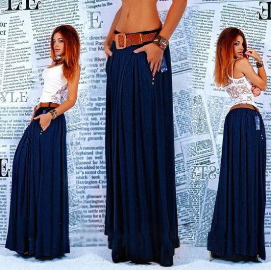 Solid Pleated Zipper Long Beach Skirt - Oh Yours Fashion - 1