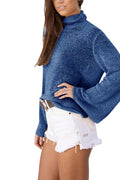 Pure Color Long Sleeves High Neck Back Straps Sweater
