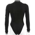 Black Long Sleeves Turtleneck Letter Print Bodysuits