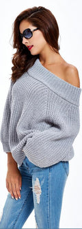 Pure Color Off Shoulder Loose Pullover Sweater - Oh Yours Fashion - 1