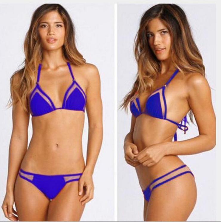 Spaghetti Strap Mesh Triangle Low Waist Bikini Set Swimwear - OhYoursFashion - 8