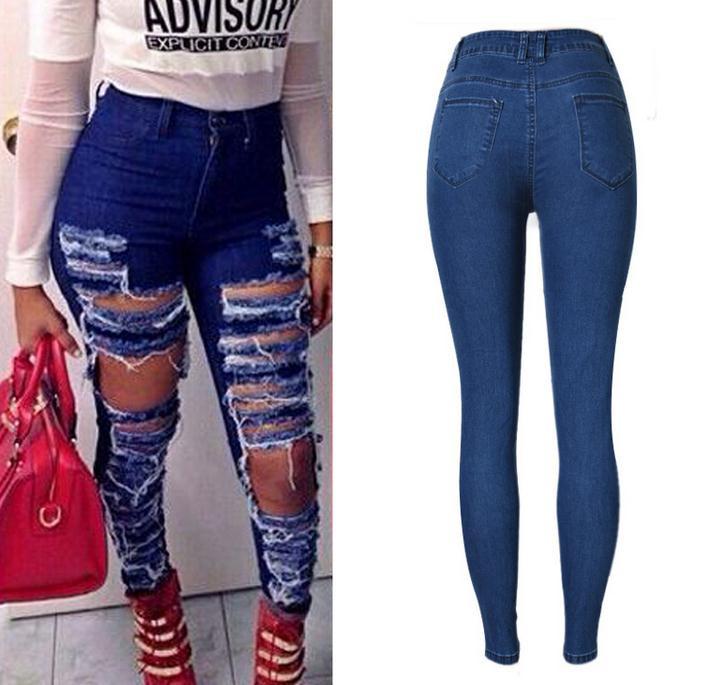 Ripped Beggar Street Straight Elastic Slim Plus Size Jeans - OhYoursFashion - 5