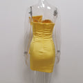 Yellow Strapless Stretch Backless Ruched Dress