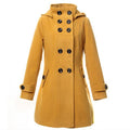 Double Button Hooded Long Sleeves Mid-length Wool Thick Coat - Oh Yours Fashion - 2