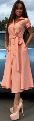 Sexy Pure Color Long Shirt Belt Dress - Oh Yours Fashion - 2
