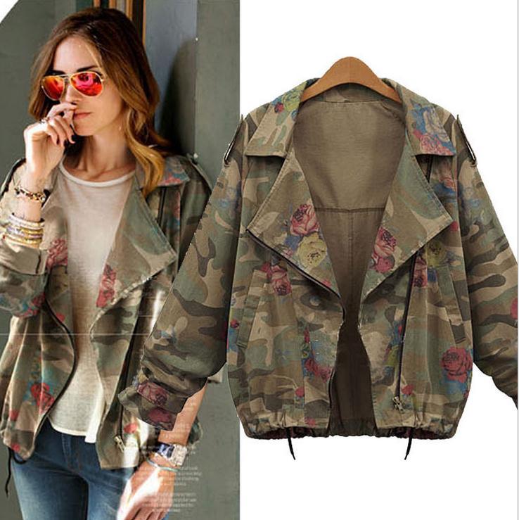 Bat-wing Sleeves Camouflage Casual Flower Print Long Sleeves Short Coat - OhYoursFashion - 2