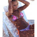 Flower Leopard Print Spaghetti Straps Lace-up Two Pieces Swimwear Bikini