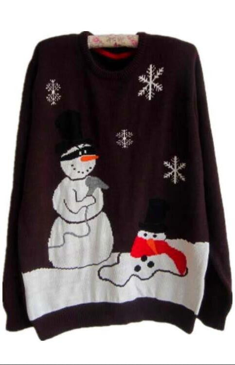 Plus Size Christmas Snowman Penguin Scoop Long Sleeve Sweater - Oh Yours Fashion - 1
