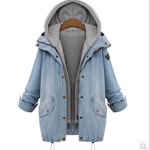 Blue Hooded Drawstring Denim Two Pieces Coat - Oh Yours Fashion - 1