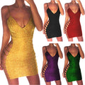 Shinning Sequins Spaghetti Straps Bandage Straps Hollow Out Women Short Dress